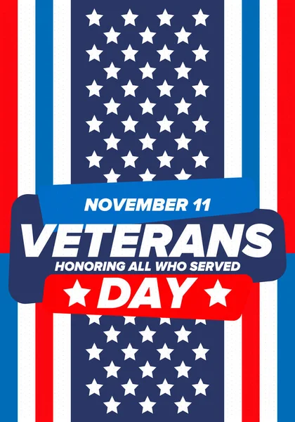 Giornata Dei Veterani Negli Stati Uniti Festa Federale Celebrata Annualmente — Vettoriale Stock
