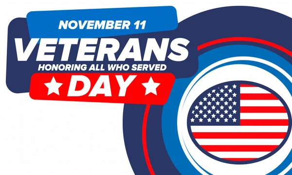 Veterans Day in United States. Federal holiday, celebrated annual in November 11. Honoring all who served. Patriotic american military concept. Poster, card, banner and background. Vector illustration