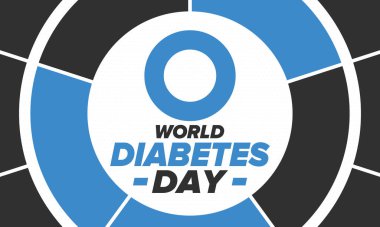 Dünya Diyabet Günü. Kasım 'da farkındalık ayı. Mavi daire sembolü. Tıbbi sağlık ve önleme tasarımı. Poster, kart, afiş ve geçmiş. Vektör illüstrasyonu