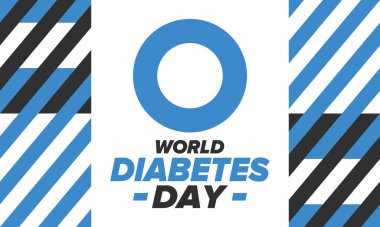 Dünya Diyabet Günü. Kasım 'da farkındalık ayı. Mavi daire sembolü. Tıbbi sağlık ve önleme tasarımı. Poster, kart, afiş ve geçmiş. Vektör illüstrasyonu