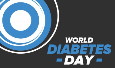 Dünya Diyabet Günü. Kasım 'da farkındalık ayı. Mavi daire sembolü. Tıbbi sağlık ve önleme tasarımı. Poster, kart, afiş ve geçmiş. Vektör illüstrasyonu