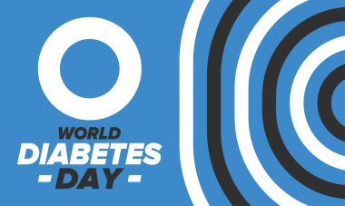 Dünya Diyabet Günü. Kasım 'da farkındalık ayı. Mavi daire sembolü. Tıbbi sağlık ve önleme tasarımı. Poster, kart, afiş ve geçmiş. Vektör illüstrasyonu