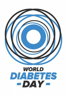 Dünya Diyabet Günü. Kasım 'da farkındalık ayı. Mavi daire sembolü. Tıbbi sağlık ve önleme tasarımı. Poster, kart, afiş ve geçmiş. Vektör illüstrasyonu