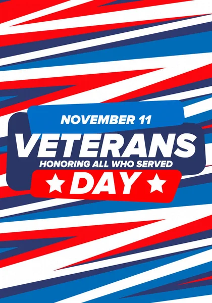 Veterans Day in United States. Federal holiday, celebrated annual in November 11. Honoring all who served. Patriotic american military concept. Poster, card, banner and background. Vector illustration