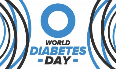 Dünya Diyabet Günü. Kasım 'da farkındalık ayı. Mavi daire sembolü. Tıbbi sağlık ve önleme tasarımı. Poster, kart, afiş ve geçmiş. Vektör illüstrasyonu