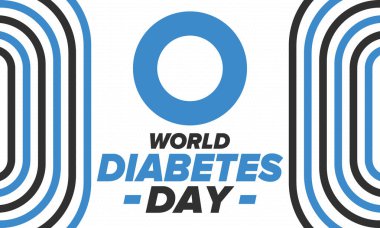 Dünya Diyabet Günü. Kasım 'da farkındalık ayı. Mavi daire sembolü. Tıbbi sağlık ve önleme tasarımı. Poster, kart, afiş ve geçmiş. Vektör illüstrasyonu