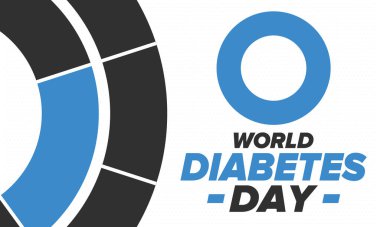 Dünya Diyabet Günü. Kasım 'da farkındalık ayı. Mavi daire sembolü. Tıbbi sağlık ve önleme tasarımı. Poster, kart, afiş ve geçmiş. Vektör illüstrasyonu