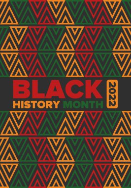 Siyahların Tarihi Ayı. Afrikalı Amerikan Tarihi. Yıllık kutlama. Şubat 'ta Amerika ve Kanada' da. Ekim ayında İngiltere 'de. Poster, kart, afiş, geçmiş. Vektör illüstrasyonu