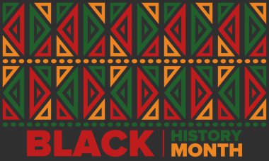 Siyahların Tarihi Ayı. Afrikalı Amerikan Tarihi. Yıllık kutlama. Şubat 'ta Amerika ve Kanada' da. Ekim ayında İngiltere 'de. Poster, kart, afiş, geçmiş. Vektör illüstrasyonu
