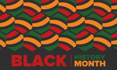 Siyahların Tarihi Ayı. Afrikalı Amerikan Tarihi. Yıllık kutlama. Şubat 'ta Amerika ve Kanada' da. Ekim ayında İngiltere 'de. Poster, kart, afiş, geçmiş. Vektör illüstrasyonu