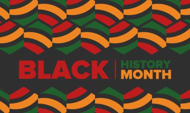 Siyahların Tarihi Ayı. Afrikalı Amerikan Tarihi. Yıllık kutlama. Şubat 'ta Amerika ve Kanada' da. Ekim ayında İngiltere 'de. Poster, kart, afiş, geçmiş. Vektör illüstrasyonu