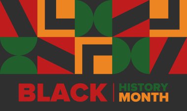 Siyahların Tarihi Ayı. Afrikalı Amerikan Tarihi. Yıllık kutlama. Şubat 'ta Amerika ve Kanada' da. Ekim ayında İngiltere 'de. Poster, kart, afiş, geçmiş. Vektör illüstrasyonu