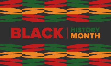 Siyahların Tarihi Ayı. Afrikalı Amerikan Tarihi. Yıllık kutlama. Şubat 'ta Amerika ve Kanada' da. Ekim ayında İngiltere 'de. Poster, kart, afiş, geçmiş. Vektör illüstrasyonu