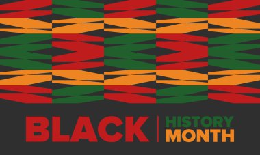 Siyahların Tarihi Ayı. Afrikalı Amerikan Tarihi. Yıllık kutlama. Şubat 'ta Amerika ve Kanada' da. Ekim ayında İngiltere 'de. Poster, kart, afiş, geçmiş. Vektör illüstrasyonu