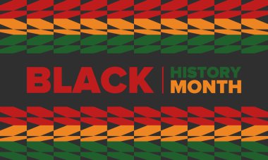 Siyahların Tarihi Ayı. Afrikalı Amerikan Tarihi. Yıllık kutlama. Şubat 'ta Amerika ve Kanada' da. Ekim ayında İngiltere 'de. Poster, kart, afiş, geçmiş. Vektör illüstrasyonu