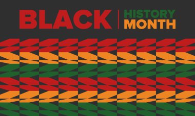 Siyahların Tarihi Ayı. Afrikalı Amerikan Tarihi. Yıllık kutlama. Şubat 'ta Amerika ve Kanada' da. Ekim ayında İngiltere 'de. Poster, kart, afiş, geçmiş. Vektör illüstrasyonu