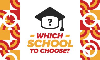 Hangi okulu seçsem? Doğru okul, çocuklarınız için en iyi eğitim ve bilgi. Etkili öğrenme, ilham ve motivasyon. Yeteneğin açığa çıkması, mutlu zamanlar ve başarılı bir gelecek. Hemen okul seçimini yap! Vektör posteri