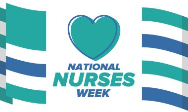 Ulusal Hemşireler Haftası. Teşekkürler hemşireler. Tıbbi ve sağlık hizmetleri konsepti. Virüslere ve hastalıklara karşı savaşanlar. Doktorların şerefine. Amerika 'da yıllık kutlama. Vektör illüstrasyon posteri