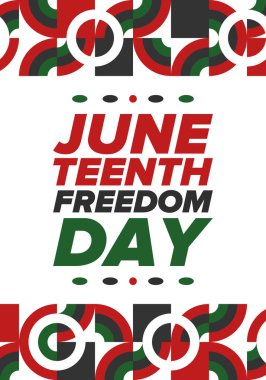 Haziran Bağımsızlık Günü 'nde. Özgürlük ya da Özgürlük Günü. Yıllık Amerikan bayramı, 19 Haziran 'da kutlandı. Afro-Amerikan tarihi ve mirası. Poster, tebrik kartı, afiş ve geçmiş. Vektör