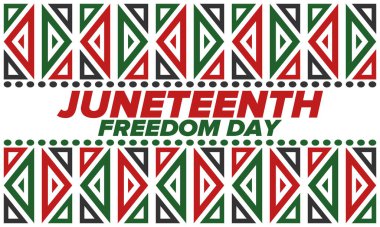 Haziran Bağımsızlık Günü 'nde. Özgürlük ya da Özgürlük Günü. Yıllık Amerikan bayramı, 19 Haziran 'da kutlandı. Afro-Amerikan tarihi ve mirası. Poster, tebrik kartı, afiş ve geçmiş. Vektör