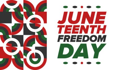 Haziran Bağımsızlık Günü 'nde. Özgürlük ya da Özgürlük Günü. Yıllık Amerikan bayramı, 19 Haziran 'da kutlandı. Afro-Amerikan tarihi ve mirası. Poster, tebrik kartı, afiş ve geçmiş. Vektör