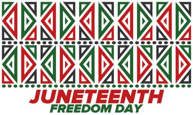 Haziran Bağımsızlık Günü 'nde. Özgürlük ya da Özgürlük Günü. Yıllık Amerikan bayramı, 19 Haziran 'da kutlandı. Afro-Amerikan tarihi ve mirası. Poster, tebrik kartı, afiş ve geçmiş. Vektör