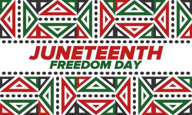 Haziran Bağımsızlık Günü 'nde. Özgürlük ya da Özgürlük Günü. Yıllık Amerikan bayramı, 19 Haziran 'da kutlandı. Afro-Amerikan tarihi ve mirası. Poster, tebrik kartı, afiş ve geçmiş. Vektör