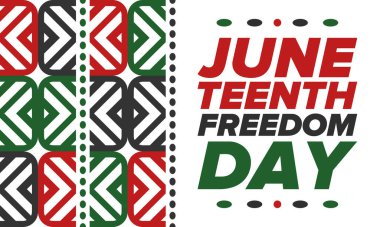 Haziran Bağımsızlık Günü 'nde. Özgürlük ya da Özgürlük Günü. Yıllık Amerikan bayramı, 19 Haziran 'da kutlandı. Afro-Amerikan tarihi ve mirası. Poster, tebrik kartı, afiş ve geçmiş. Vektör