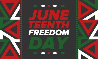 Haziran Bağımsızlık Günü 'nde. Özgürlük ya da Özgürlük Günü. Yıllık Amerikan bayramı, 19 Haziran 'da kutlandı. Afro-Amerikan tarihi ve mirası. Poster, tebrik kartı, afiş ve geçmiş. Vektör