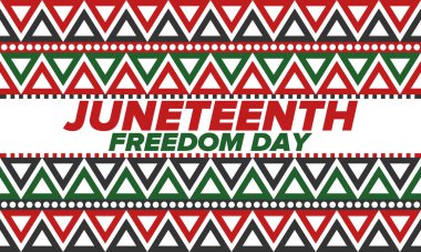 Haziran Bağımsızlık Günü 'nde. Özgürlük ya da Özgürlük Günü. Yıllık Amerikan bayramı, 19 Haziran 'da kutlandı. Afro-Amerikan tarihi ve mirası. Poster, tebrik kartı, afiş ve geçmiş. Vektör