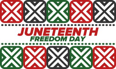 Haziran Bağımsızlık Günü 'nde. Özgürlük ya da Özgürlük Günü. Yıllık Amerikan bayramı, 19 Haziran 'da kutlandı. Afro-Amerikan tarihi ve mirası. Poster, tebrik kartı, afiş ve geçmiş. Vektör