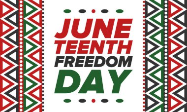 Haziran Bağımsızlık Günü 'nde. Özgürlük ya da Özgürlük Günü. Yıllık Amerikan bayramı, 19 Haziran 'da kutlandı. Afro-Amerikan tarihi ve mirası. Poster, tebrik kartı, afiş ve geçmiş. Vektör