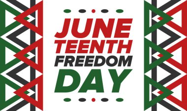 Haziran Bağımsızlık Günü 'nde. Özgürlük ya da Özgürlük Günü. Yıllık Amerikan bayramı, 19 Haziran 'da kutlandı. Afro-Amerikan tarihi ve mirası. Poster, tebrik kartı, afiş ve geçmiş. Vektör