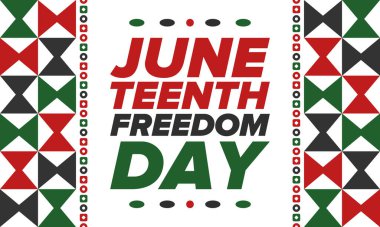 Haziran Bağımsızlık Günü 'nde. Özgürlük ya da Özgürlük Günü. Yıllık Amerikan bayramı, 19 Haziran 'da kutlandı. Afro-Amerikan tarihi ve mirası. Poster, tebrik kartı, afiş ve geçmiş. Vektör