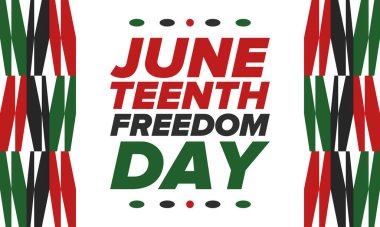 Haziran Bağımsızlık Günü 'nde. Özgürlük ya da Özgürlük Günü. Yıllık Amerikan bayramı, 19 Haziran 'da kutlandı. Afro-Amerikan tarihi ve mirası. Poster, tebrik kartı, afiş ve geçmiş. Vektör