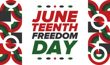 Haziran Bağımsızlık Günü 'nde. Özgürlük ya da Özgürlük Günü. Yıllık Amerikan bayramı, 19 Haziran 'da kutlandı. Afro-Amerikan tarihi ve mirası. Poster, tebrik kartı, afiş ve geçmiş. Vektör