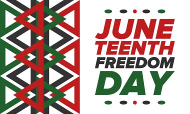 Haziran Bağımsızlık Günü 'nde. Özgürlük ya da Özgürlük Günü. Yıllık Amerikan bayramı, 19 Haziran 'da kutlandı. Afro-Amerikan tarihi ve mirası. Poster, tebrik kartı, afiş ve geçmiş. Vektör