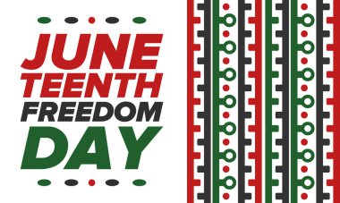 Haziran Bağımsızlık Günü 'nde. Özgürlük ya da Özgürlük Günü. Yıllık Amerikan bayramı, 19 Haziran 'da kutlandı. Afro-Amerikan tarihi ve mirası. Poster, tebrik kartı, afiş ve geçmiş. Vektör