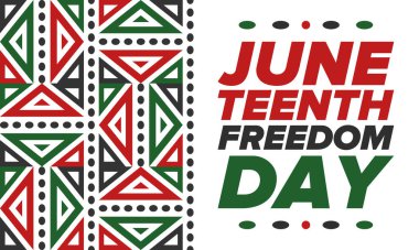 Haziran Bağımsızlık Günü 'nde. Özgürlük ya da Özgürlük Günü. Yıllık Amerikan bayramı, 19 Haziran 'da kutlandı. Afro-Amerikan tarihi ve mirası. Poster, tebrik kartı, afiş ve geçmiş. Vektör