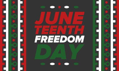 Haziran Bağımsızlık Günü 'nde. Özgürlük ya da Özgürlük Günü. Yıllık Amerikan bayramı, 19 Haziran 'da kutlandı. Afro-Amerikan tarihi ve mirası. Poster, tebrik kartı, afiş ve geçmiş. Vektör