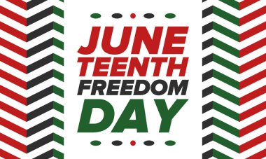 Haziran Bağımsızlık Günü 'nde. Özgürlük ya da Özgürlük Günü. Yıllık Amerikan bayramı, 19 Haziran 'da kutlandı. Afro-Amerikan tarihi ve mirası. Poster, tebrik kartı, afiş ve geçmiş. Vektör