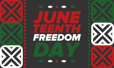 Haziran Bağımsızlık Günü 'nde. Özgürlük ya da Özgürlük Günü. Yıllık Amerikan bayramı, 19 Haziran 'da kutlandı. Afro-Amerikan tarihi ve mirası. Poster, tebrik kartı, afiş ve geçmiş. Vektör