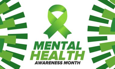 Mayıs 'ta Akıl Sağlığı Bilinci Ayı. Birleşik Devletler 'de yıllık kampanya. Akıl sağlığıyla ilgili farkındalığı arttırıyorum. Kontrol ve koruma. Önleme kampanyası. Tıbbi sağlık hizmeti tasarımı. Vektör illüstrasyonu