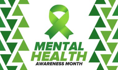 Mayıs 'ta Akıl Sağlığı Bilinci Ayı. Birleşik Devletler 'de yıllık kampanya. Akıl sağlığıyla ilgili farkındalığı arttırıyorum. Kontrol ve koruma. Önleme kampanyası. Tıbbi sağlık hizmeti tasarımı. Vektör illüstrasyonu