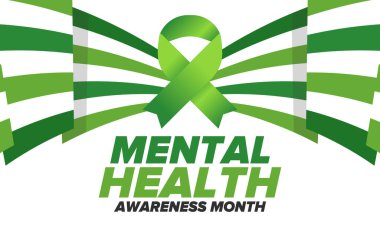 Mayıs 'ta Akıl Sağlığı Bilinci Ayı. Birleşik Devletler 'de yıllık kampanya. Akıl sağlığıyla ilgili farkındalığı arttırıyorum. Kontrol ve koruma. Önleme kampanyası. Tıbbi sağlık hizmeti tasarımı. Vektör illüstrasyonu