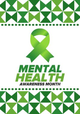 Mayıs 'ta Akıl Sağlığı Bilinci Ayı. Birleşik Devletler 'de yıllık kampanya. Akıl sağlığıyla ilgili farkındalığı arttırıyorum. Kontrol ve koruma. Önleme kampanyası. Tıbbi sağlık hizmeti tasarımı. Vektör illüstrasyonu