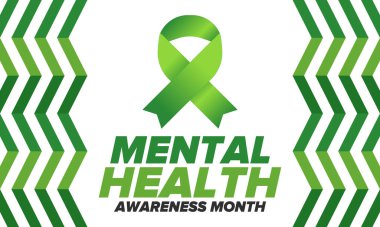 Mayıs 'ta Akıl Sağlığı Bilinci Ayı. Birleşik Devletler 'de yıllık kampanya. Akıl sağlığıyla ilgili farkındalığı arttırıyorum. Kontrol ve koruma. Önleme kampanyası. Tıbbi sağlık hizmeti tasarımı. Vektör illüstrasyonu