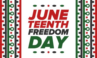 Haziran Bağımsızlık Günü 'nde. Özgürlük ya da Özgürlük Günü. Yıllık Amerikan bayramı, 19 Haziran 'da kutlandı. Afro-Amerikan tarihi ve mirası. Poster, tebrik kartı, afiş ve geçmiş. Vektör