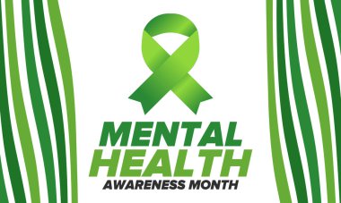 Mayıs 'ta Akıl Sağlığı Bilinci Ayı. Birleşik Devletler 'de yıllık kampanya. Akıl sağlığıyla ilgili farkındalığı arttırıyorum. Kontrol ve koruma. Önleme kampanyası. Tıbbi sağlık hizmeti tasarımı. Vektör illüstrasyonu