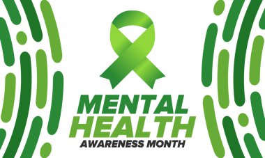 Mayıs 'ta Akıl Sağlığı Bilinci Ayı. Birleşik Devletler 'de yıllık kampanya. Akıl sağlığıyla ilgili farkındalığı arttırıyorum. Kontrol ve koruma. Önleme kampanyası. Tıbbi sağlık hizmeti tasarımı. Vektör illüstrasyonu